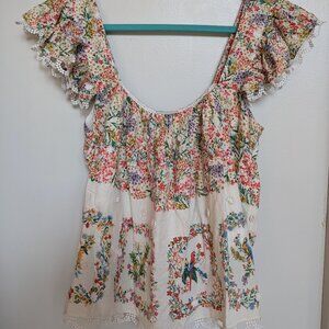 Farm Rio Delicate Forest Scarves Blouse size L